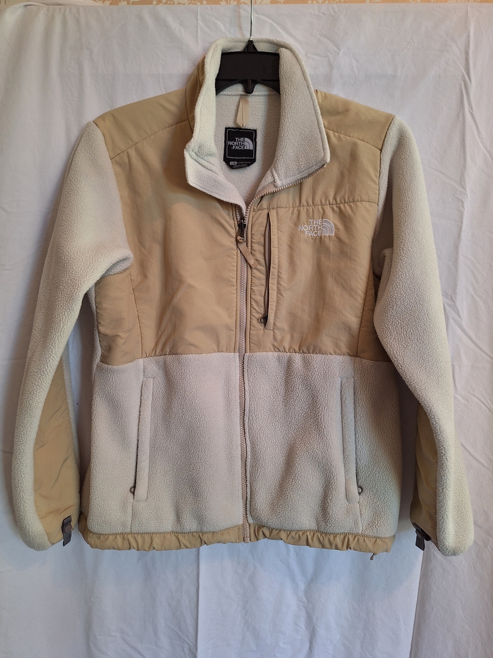 The North Face Womens Full Zip Polartec Fleece Jacket Cream/Tan Color Block Sz L
